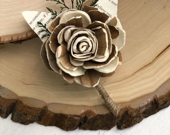 Naturally Novel Boutonniere Collection - Boutonnière - Groom's Flower - Wood Sola Flower - Wedding Flowers  - Wood Flowers - Buttonhole