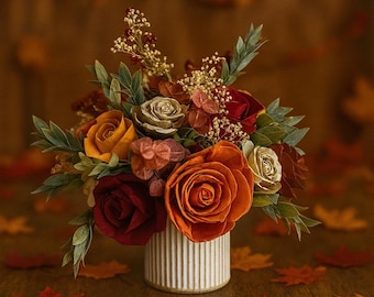 Fall Sola Wood Flower Arrangement: Rustic Farmhouse Decor | Thanksgiving Table Arrangement | Shabby Chic Rustic Arrangement
