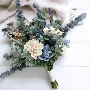 Dusty Blue Anemone - Allure Collection - Wood Flowers - Sola Flowers -  Wedding Bouquet  - Lasting Bouquet - Sola Wood - Dusty Blue Bouquet