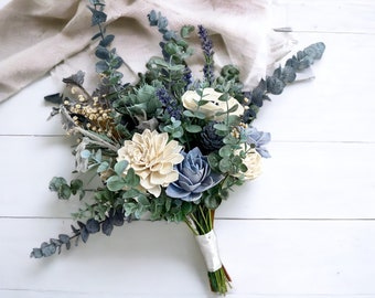 Dusty Blue Anemone - Allure Collection - Wood Flowers - Sola Flowers -  Wedding Bouquet  - Lasting Bouquet - Sola Wood - Dusty Blue Bouquet