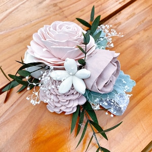 Blushing Rose Wood Flower Corsage Wooden Flowers Wedding Collection Sola Flower Made to Order Match your bouquet image 6