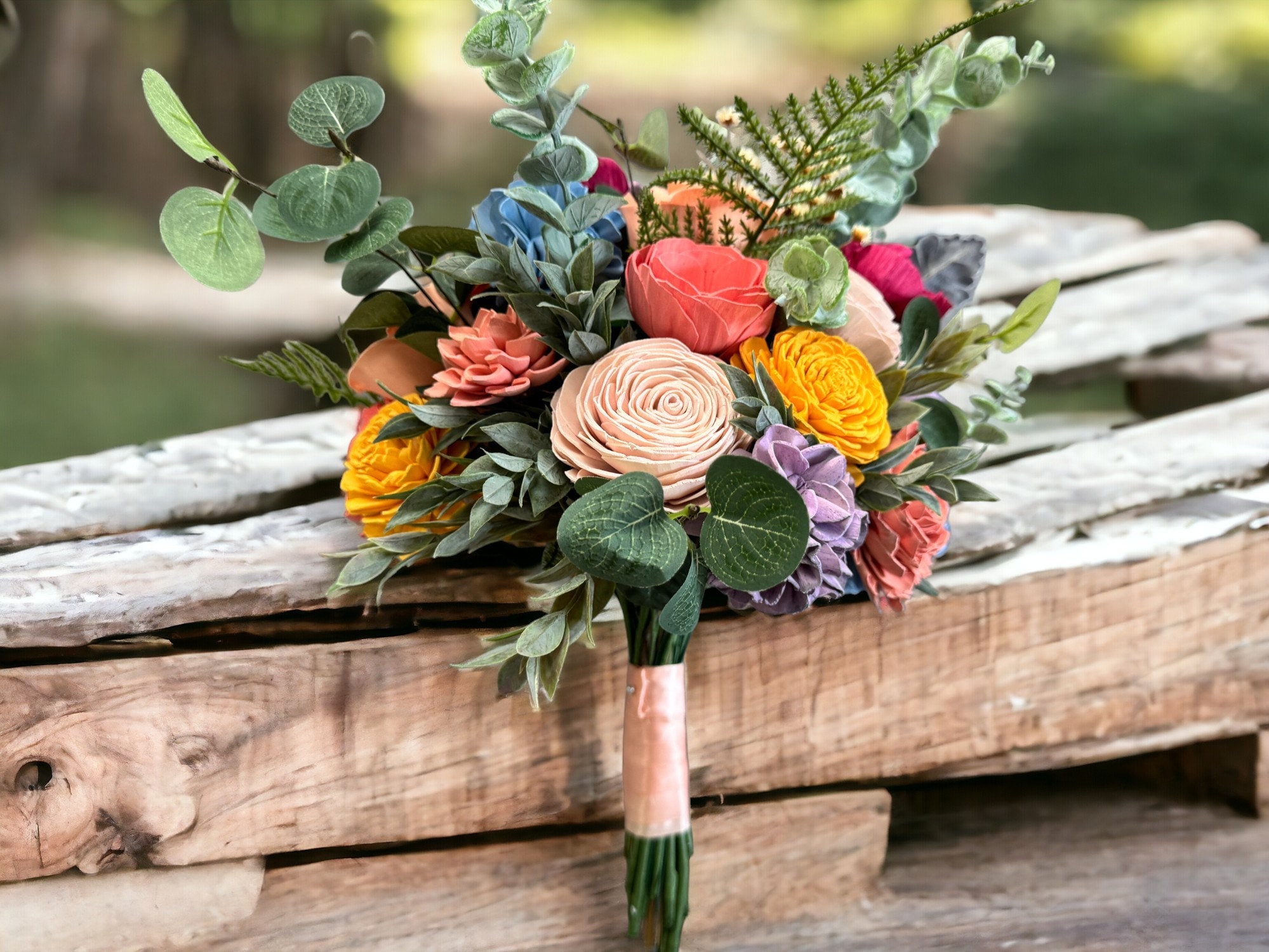 w.o.d.　F.L.O.W.E.R.S. Vibrant Sola Wood Flower Bouquet: Wildflower Wedding Bouquet