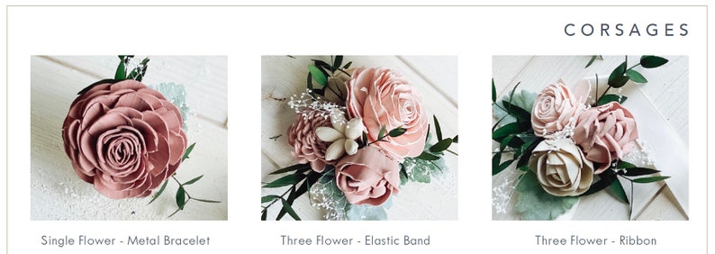 Blushing Rose Wood Flower Corsage Wooden Flowers Wedding Collection Sola Flower Made to Order Match your bouquet image 8