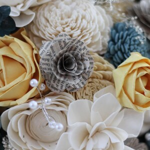 Vintage Bridal Bouquet Wooden Flowers Timeless Vintage Wedding Collection Blue and Yellow Made to Order image 3