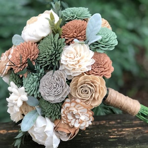 Sierra & Sage Sola Bouquet - Wood Flowers - Sola Flowers - Natural, Beige, Brown and Green Bouquet -  Wedding Bouquet  - Wedding Flowers