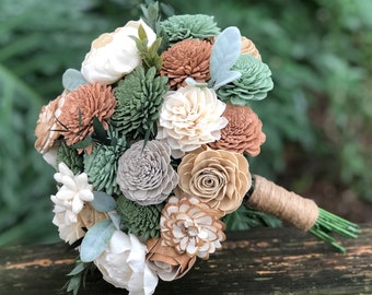 Sierra & Sage Sola Bouquet - Wood Flowers - Sola Flowers - Natural, Beige, Brown and Green Bouquet -  Wedding Bouquet  - Wedding Flowers