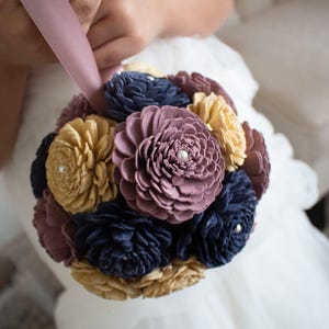 Champagne Twilight Sola Wood Flower Pomander Ball: Navy Mauve Wedding Decor
