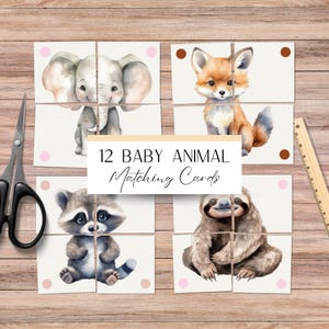 12 schede di abbinamento di animali per bambini, puzzle stampabili di animali acquerellati, attività Montessori, bambini piccoli, scuola materna, download digitale, istruzione parentale