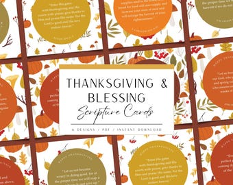 Könnte beinhalten: Thanksgiving- und Blessing-Schriftkarten mit verschiedenen Designs. Jede Karte enthält ein Zitat und die Worte "Happy Thanksgiving" in einem kreisförmigen Design. Die Karten haben ein Herbstthema mit Kürbissen und Blättern.