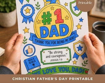 Christian Father's Day Printable Gift | #1 Dad Coloring Page | Kids Activity PDF