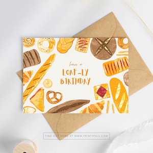 Cartão de Aniversário - Aniversário do Loafly | Cartão de Aniversário Engraçado com Pão de Forma | Cartão de Aniversário para Imprimir para Crianças e Adultos | Cartão para Download Instantâneo