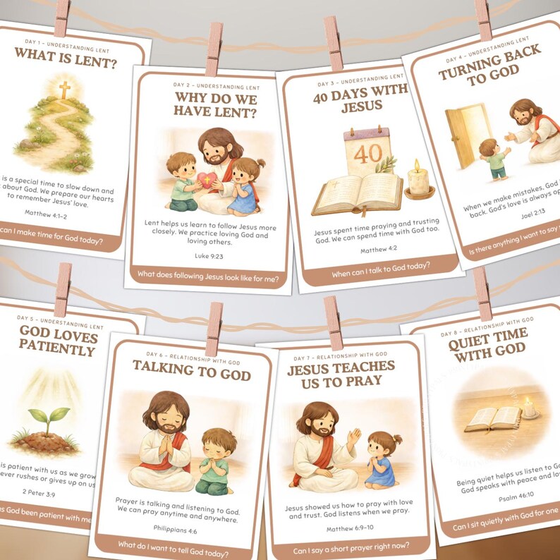 40 Days Lent Bible Cards for Kids | Printable Holy Week Easter ...