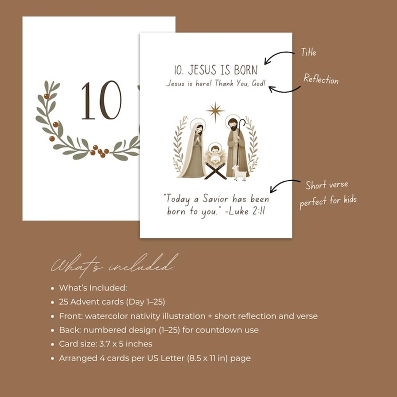 Kids Christmas Advent Cards | 25 Simple Bible Verse Printable Set - Etsy