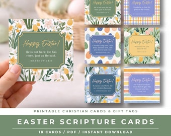 18 Easter Scripture Cards, Printable Christian Gift Tags & Label, Bible Verses Church Handout