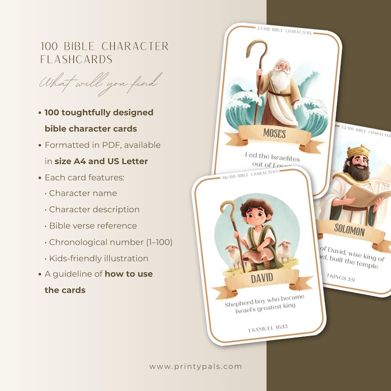 100 cartes-éclair sur les personnages bibliques : Éducation chrétienne pour les enfants. Ressources imprimables pour l’instruction à domicile. image 3