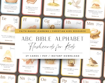 Cartes ABC de l'alphabet biblique pour enfants | Flashcards chrétiens imprimables