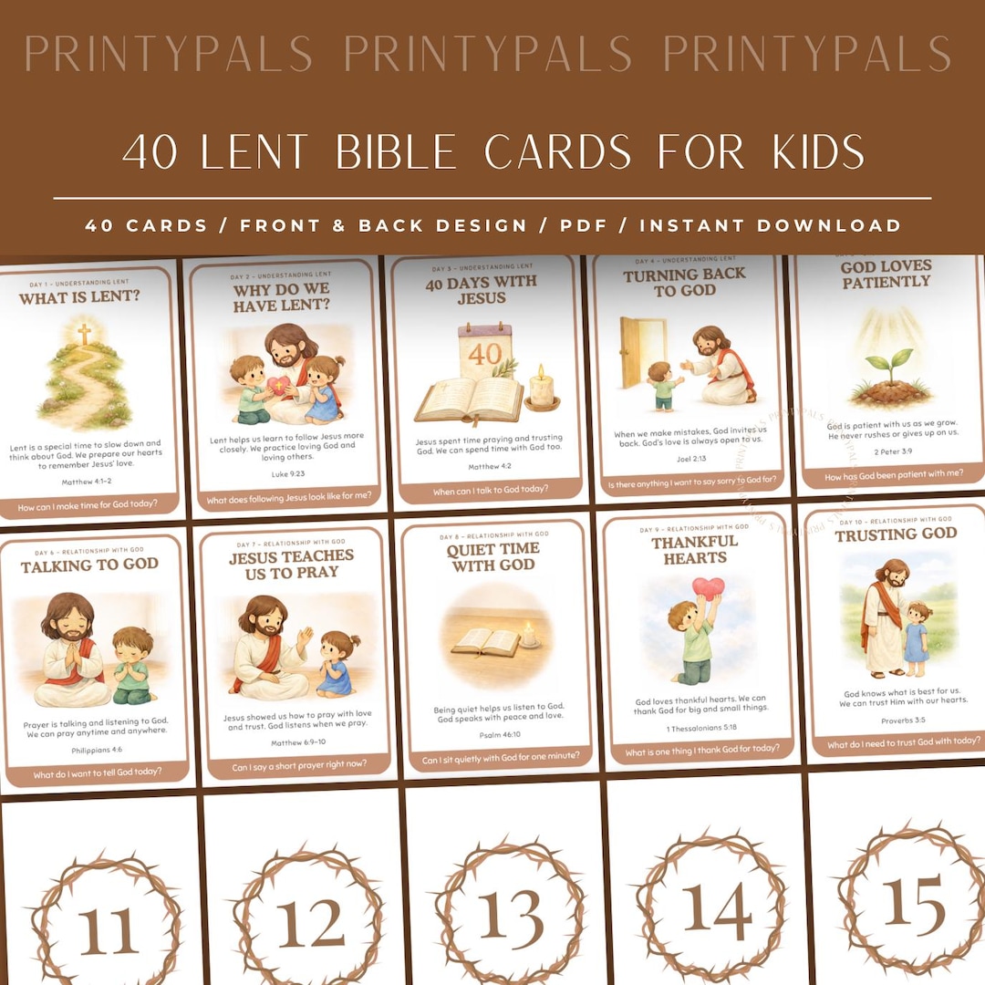 40 Days Lent Bible Cards for Kids | Printable Holy Week Easter ...