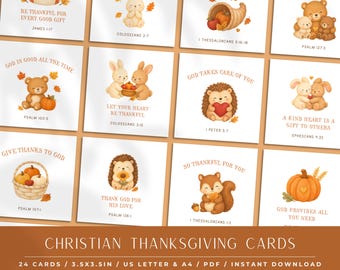 Simple Christian Thanksgiving Cards for Kids (Set of 24  - PDF)