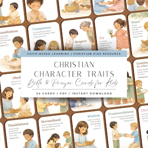 Christian Character Traits | Printable Biblie Verse and Prayer Cards for Kids