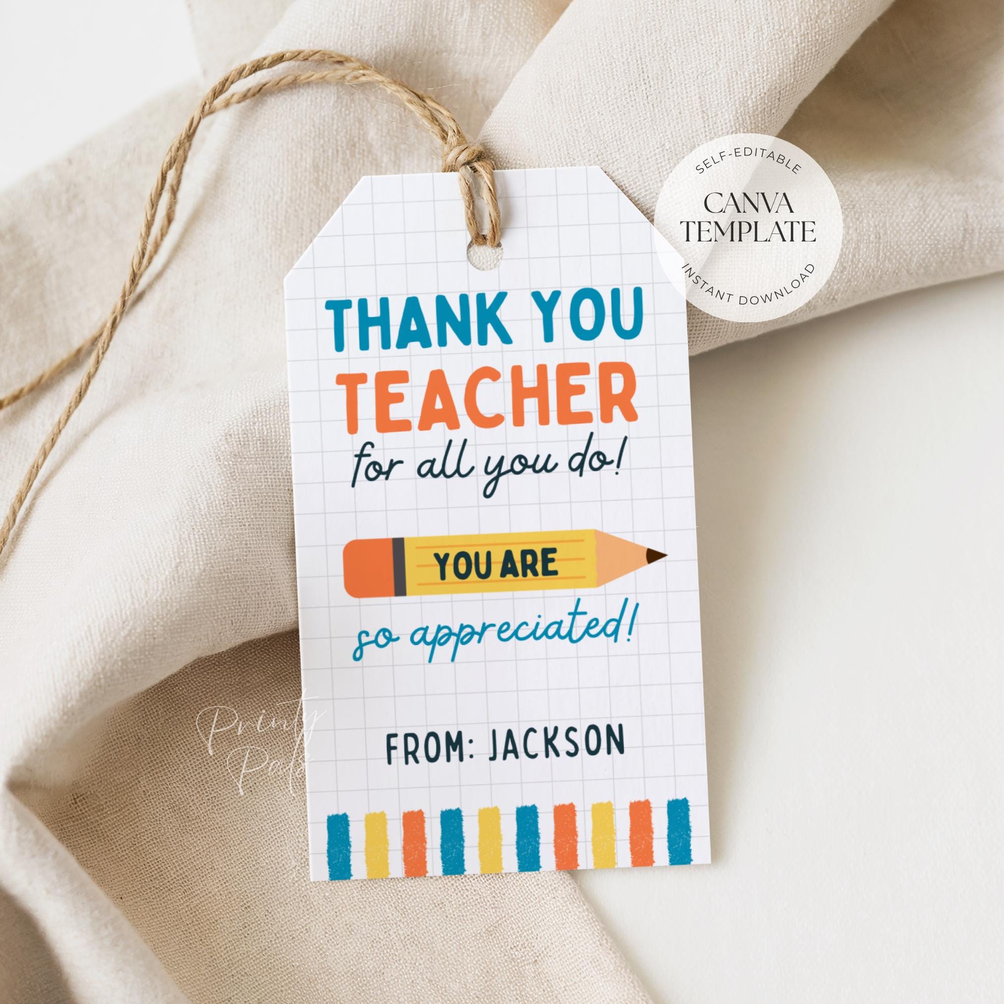 Editable Teacher Appreciation Tags Canva Template Printable Gift Tags ...