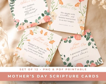 Tarjetas imprimibles para el Día de la Madre, tarjetas con versículos bíblicos para madres de la iglesia, regalo cristiano