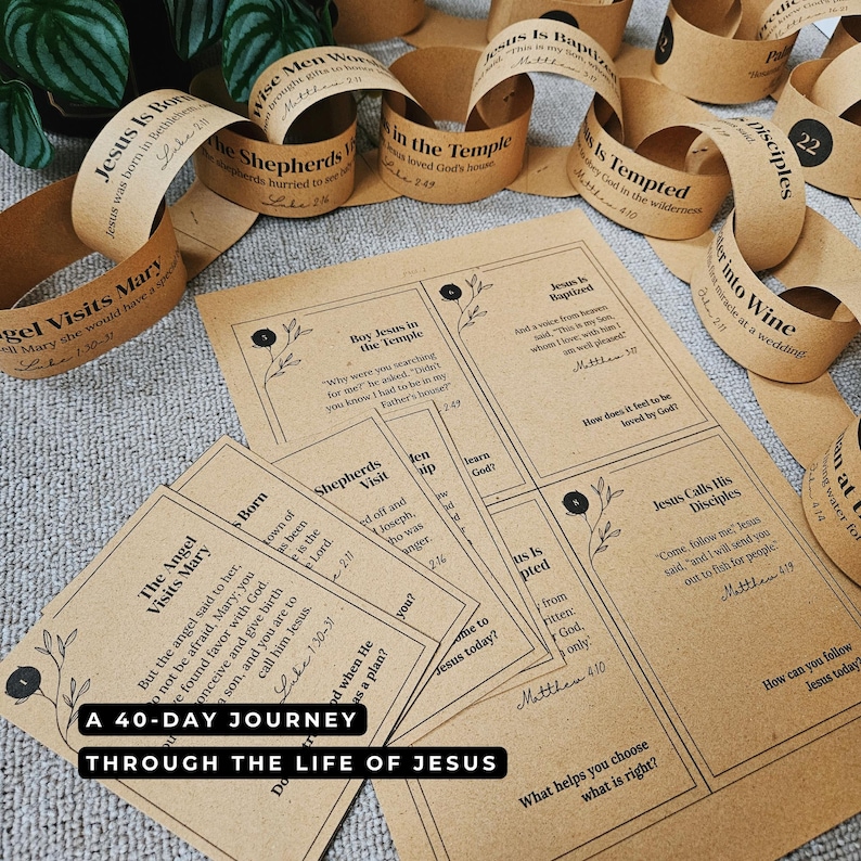 Scripture Chain Paper 40 Stories of Jesus Paper Chain and Devotional Cards for Christian Kids ...