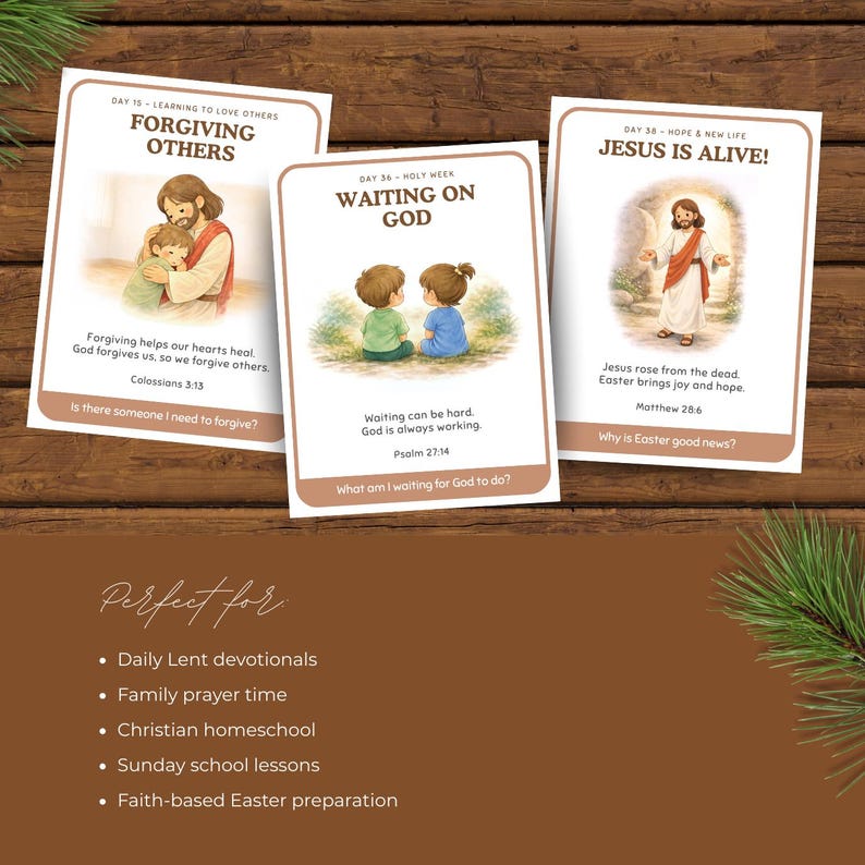 40 Days Lent Bible Cards for Kids | Printable Holy Week Easter ...