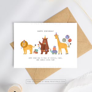 Geburtstagskarte – Dschungeltiere | Kinder Spaß Geburtstagskarte | Kinder Geburtstagskarte zum Ausdrucken | Sofortiger Download Karte