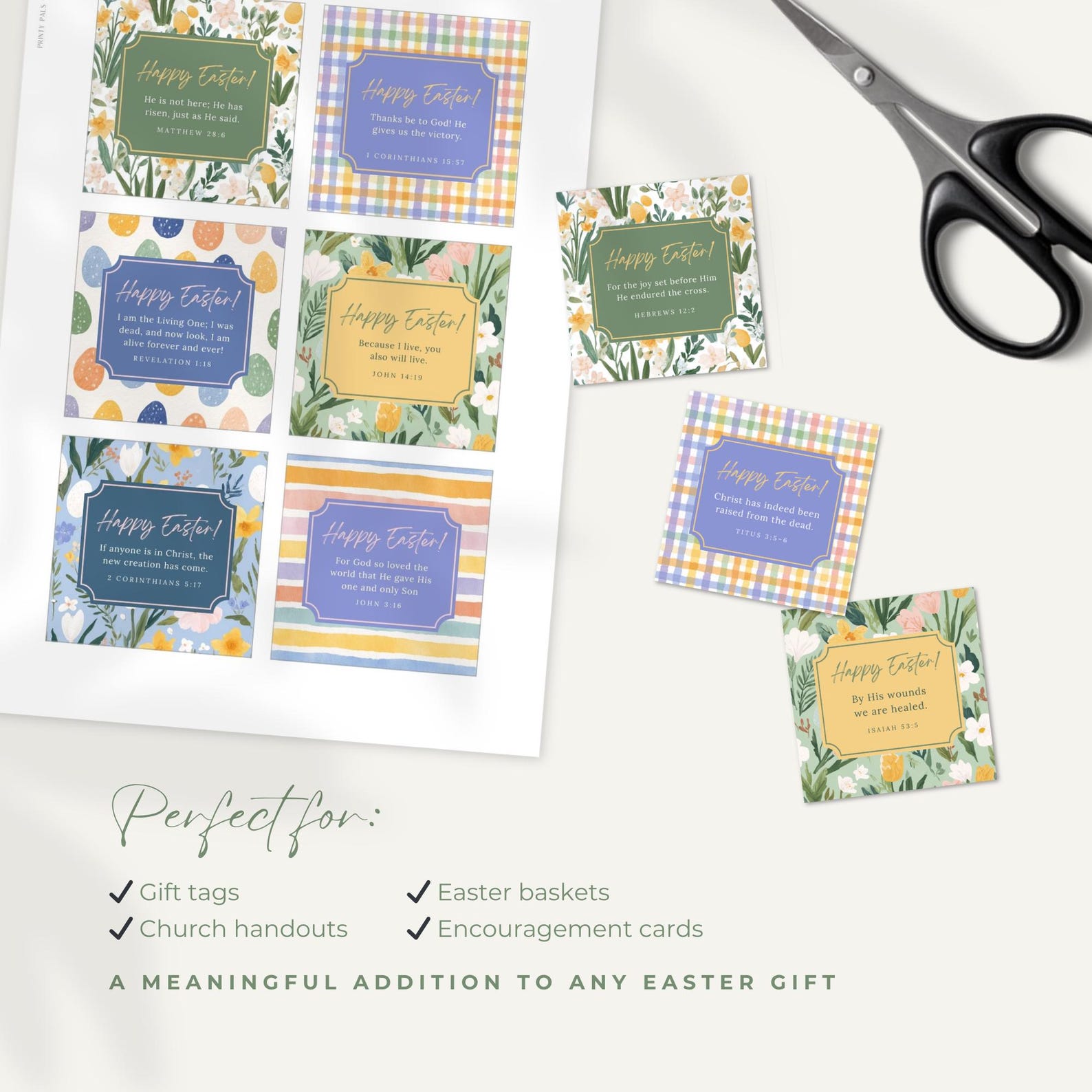 18 Easter Scripture Cards, Printable Christian Gift Tags & Label, Bible ...