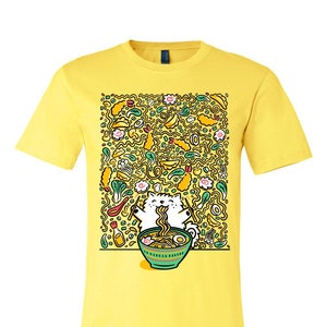 Ramen Dog Shirt | Kawaii Clothing | Cute Yellow T-shirt | Anime Graphic Tee | Cute dog Shirt | Bowl of Noodles | Anime Food Shirt