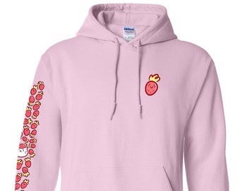 Felpa Strawberry Treats / felpa con cappuccio gatto carino / felpa con cappuccio rosa / felpa con cappuccio pullover rosa / abbigliamento kawaii / felpa con cappuccio fragola carina / felpa con cappuccio kawaii