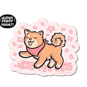 Happy Sakura Shiba Magnet | Waterproof Vinyl Car Magnet | tan Shiba Inu magnet | japan cherry blossoms | sakura season |cute cherry blossoms