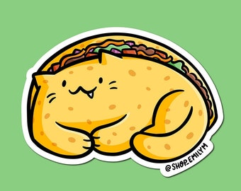 Pegatina de gato de taco/Pegatina de vinilo resistente a la intemperie/Pegatina kawaii/pegatina de taco linda/pegatina de taco dura/pegatina de noche de tacos/pegatina de comida linda