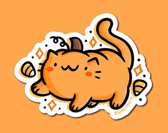 Pumpkin Cat Sticker| Weatherproof Vinyl Sticker| Kawaii Sticker| Cute pumpkin sticker | cute Halloween sticker | Halloween artwork| cute cat