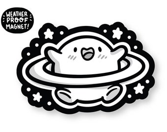 Saturn Magnet | Waterproof Vinyl Car Magnet | Outer space magnet | black and white magnet | Kawaii space magnet | planets magnet |starry sky