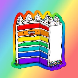 Rainbow Cake Vinyl Sticker | Gay Pride Sticker | Cute Cake Sticker | Waterproof Sticker | Kawaii Food Sticker | Cute Dessert| Baking Sticker