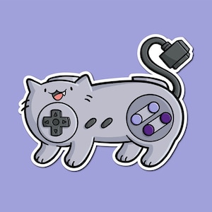Super Video Game Cat Vinyl Sticker | Gamer Gift| Cute Cat Sticker | Weatherproof Sticker | Retro Gaming Sticker| Video Game Nerd |Controller