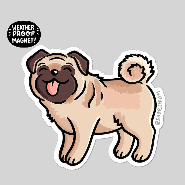 Tan Pug Magnet | Cute Dog Magnet| Fawn Pug Magnet | Dog breeds magnet |Waterproof Vinyl Car Magnet | Kawaii Dog Magnet | Pet portrait magnet