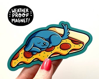 Pizza Dog Magnet | Waterproof Vinyl Magnet | Kawaii Dog Magnet | Pepperoni Pizza Magnet | Car Magnet | Fridge Food Magnet | Cute Dog Magnet