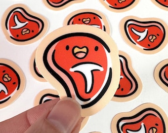 Steak Mini Sticker | Waterproof Sticker |Kawaii Vinyl Sticker | Raw steak sticker | cute meat sticker | Kawaii food sticker | happy meat