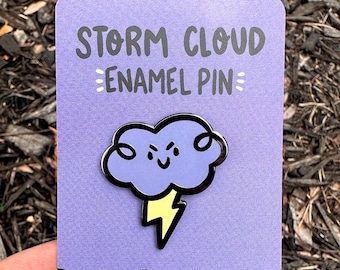 Thunderstorm Enamel Pin | Kawaii Enamel Pin | cute hard enamel pin | kawaii pin | cute cloud enamel pin | rainy day pin | storm cloud pin