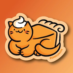 Pumpkin Pie Cat Sticker | Weatherproof Vinyl Sticker | kawaii Food sticker |thanksgiving sticker | slice of pie sticker |pumpkin pie sticker