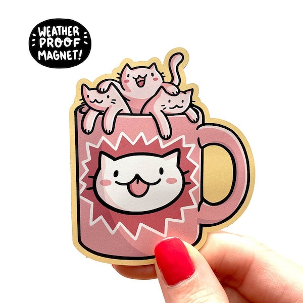 Coffee Cats Magnet | Vinyl Magnet | Cute Coffee Magnet | Pink Magnet | Car Magnet | Kitchen Magnet| Cute Cat Magnet| Kawaii Cat| Pink Magnet