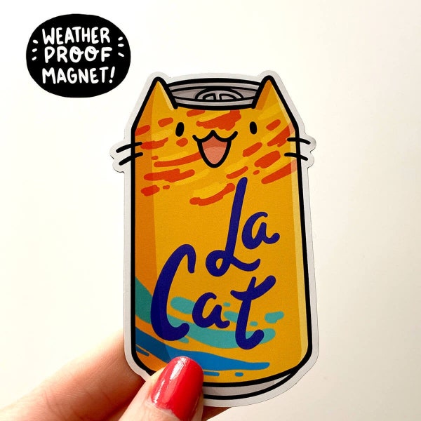 Orange La Cat Magnet | Vinyl Magnet | Die Cut Magnet | Kawaii Food Magnet | Seltzer Magnet | Car Magnet | Fridge Magnet | Cute Cat Magnet|