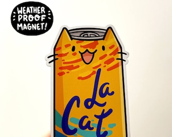 Orange La Cat Magnet | Vinyl Magnet | Die Cut Magnet | Kawaii Food Magnet | Seltzer Magnet | Car Magnet | Fridge Magnet | Cute Cat Magnet|
