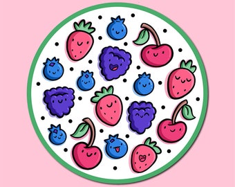 Berry Buddies Sticker | Erdbeer Vinyl Sticker | Wasserfester Sticker | Süßer Obst Sticker | Erdbeer Sticker | Himbeer Sticker | Kirsche
