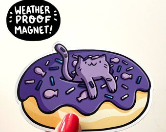 Donut Cat Magnet | Vinyl Magnet | Cute Food Magnet | Sprinkle Donut| Food Art | Car Magnet | Kitchen Magnet| Cute Purple Cat| Kawaii Animals