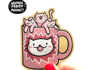 Coffee Cats Magnet | Vinyl Magnet | Cute Coffee Magnet | Pink Magnet | Car Magnet | Kitchen Magnet| Cute Cat Magnet| Kawaii Cat| Pink Magnet