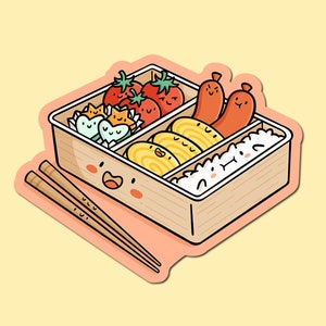 Sticker petite boîte à bento | Autocollant mignon de nourriture | Nourriture Kawaii | Nourriture d'anime | Sticker cuisine japonaise | Cuisine japonaise | mignons bentos | Baguettes