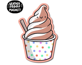 Soft Serve Ice Cream Magnet | Waterproof Vinyl Car Magnet | Vanilla and Chocolate Twist | Ice Cream Bowl | Kawaii food Magnet | Desserts art